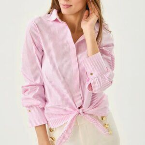 Lilly Pulitzer pink and white striped button-down cotton shirt (Size M)